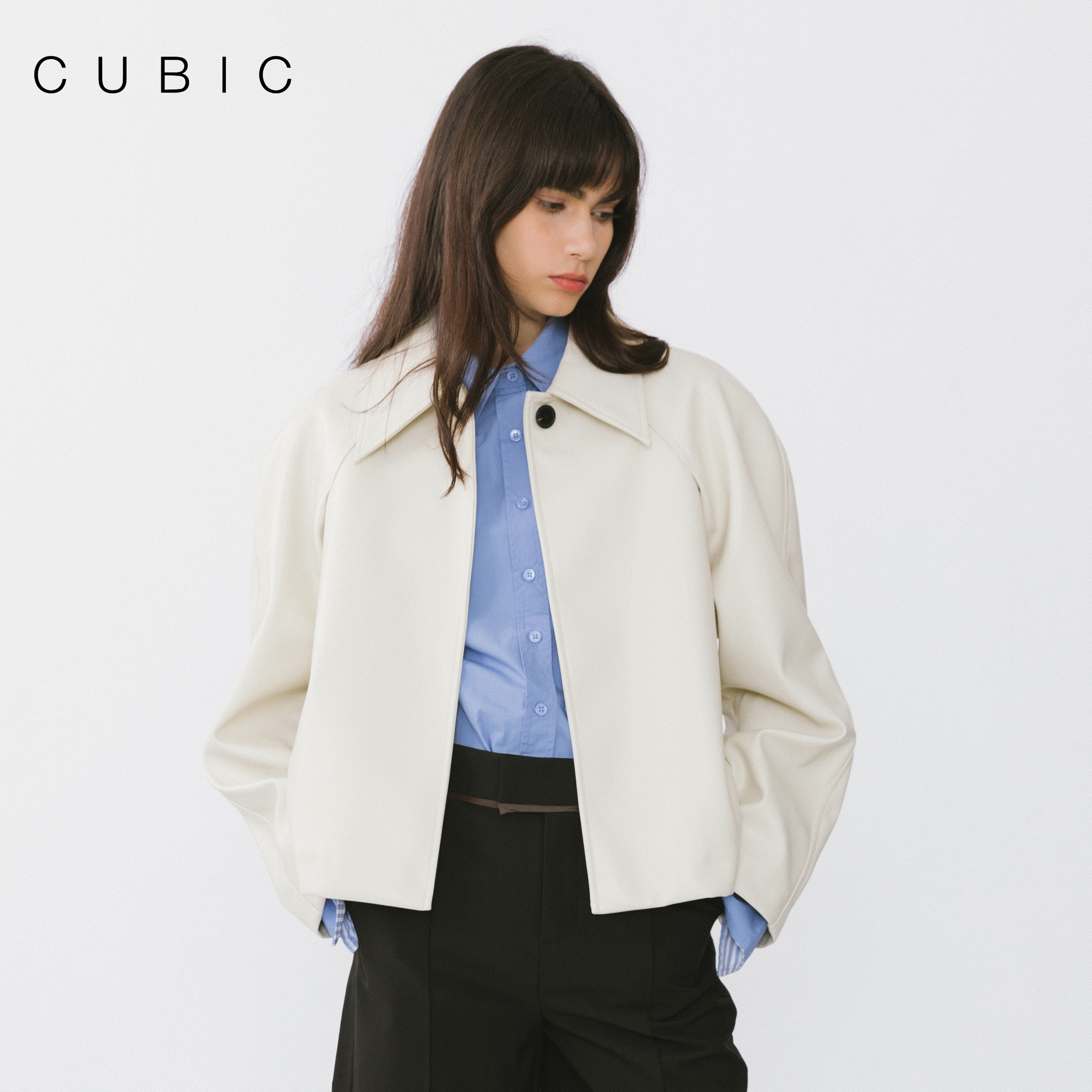 CUBIC落肩纯色大尖领外套