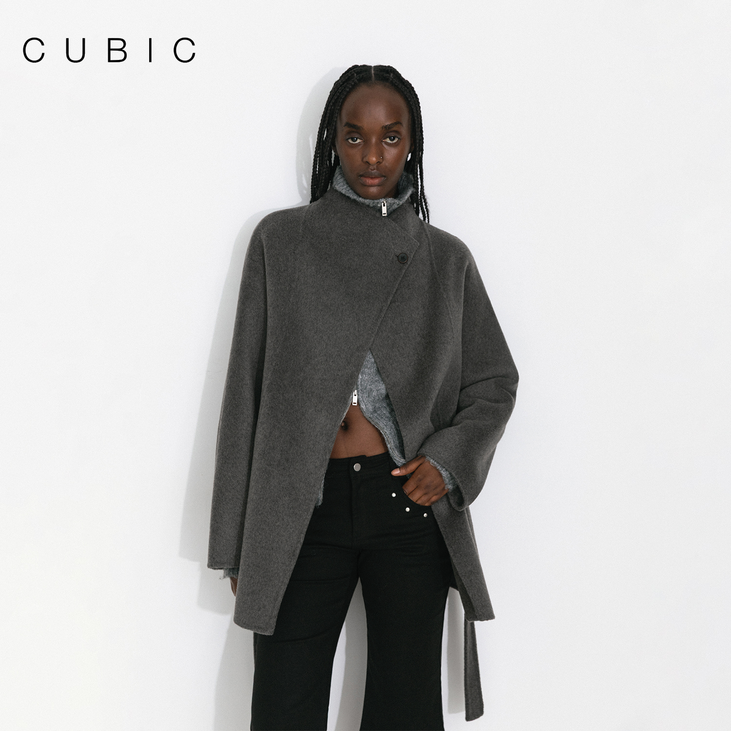 CUBIC经典时髦羊毛混纺毛呢外套