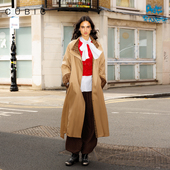 风衣EC1002 口立领长款 CUBIC简约撞色宽松廓形秋季 小众拼接格纹袖