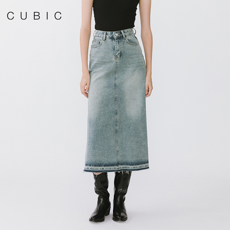CUBIC高腰复古a型牛仔半裙