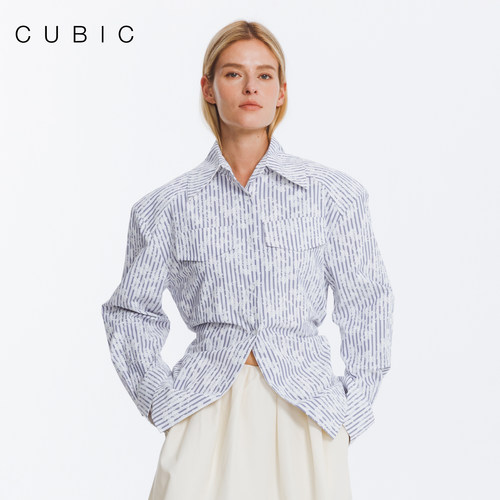 CUBIC蓝白条纹印花宽松衬衫