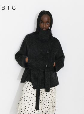 CUBIC慵懒高级感绵羊毛混纺茧型廓形两穿领短款外套