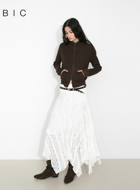 【nana同款】CUBIC波西米亚风针织蕾丝拼接不规则半身裙ES6015