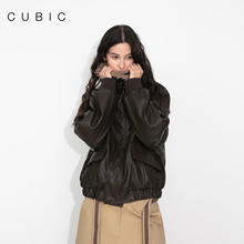 【nana同款】CUBIC白鸭绒宽松棕色毛领短款皮衣羽绒服外套EC6003