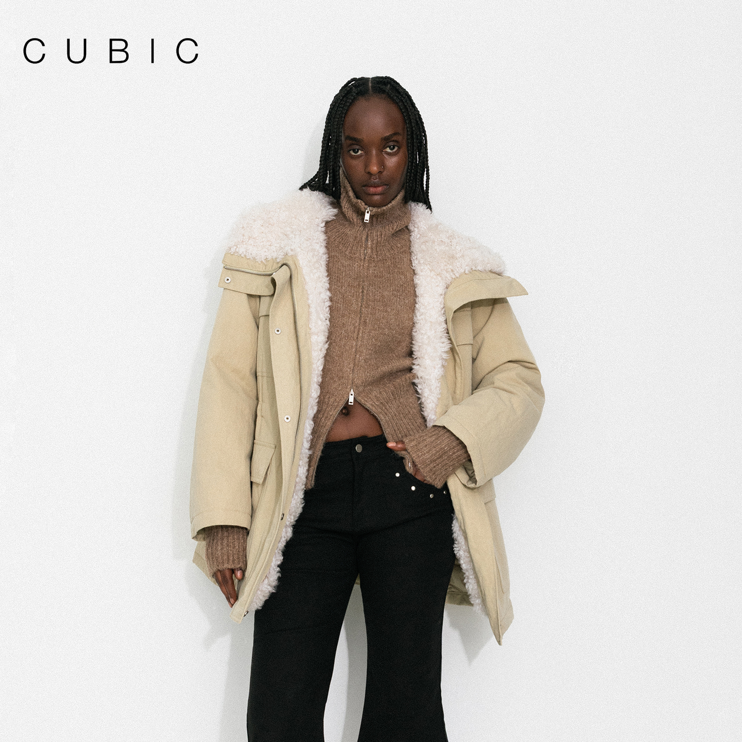 CUBIC休闲工装宽松直筒羽绒服