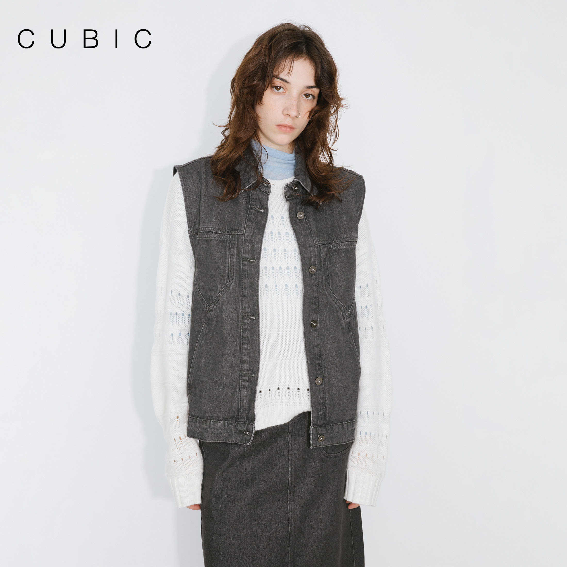 CUBIC解构分割复古牛仔马甲