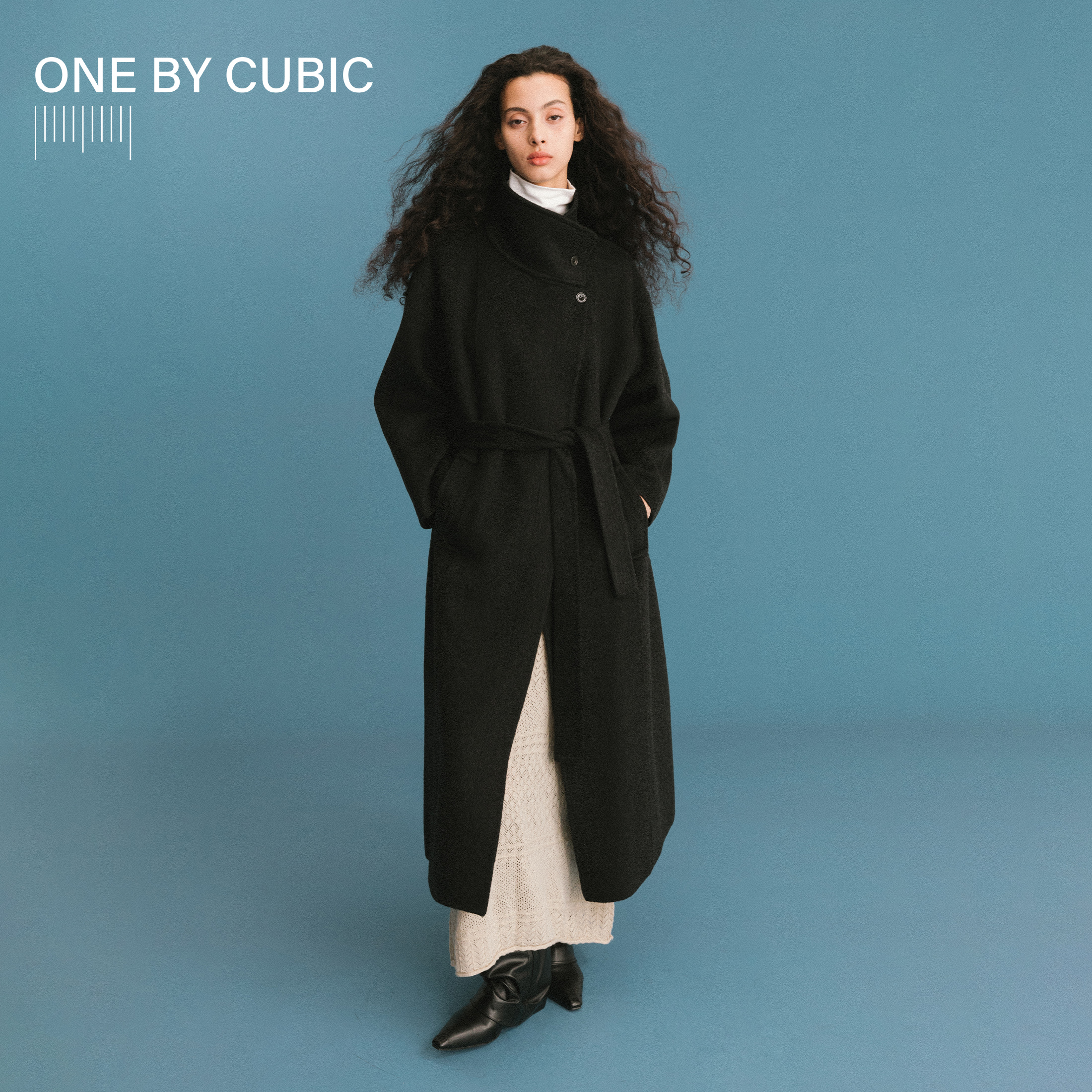ONEBYCUBIC纯绵羊毛立领大衣