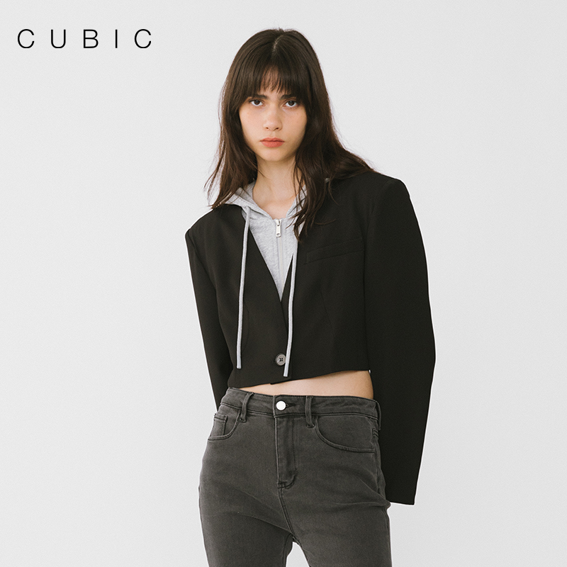 CUBIC休闲短款连帽西装外套