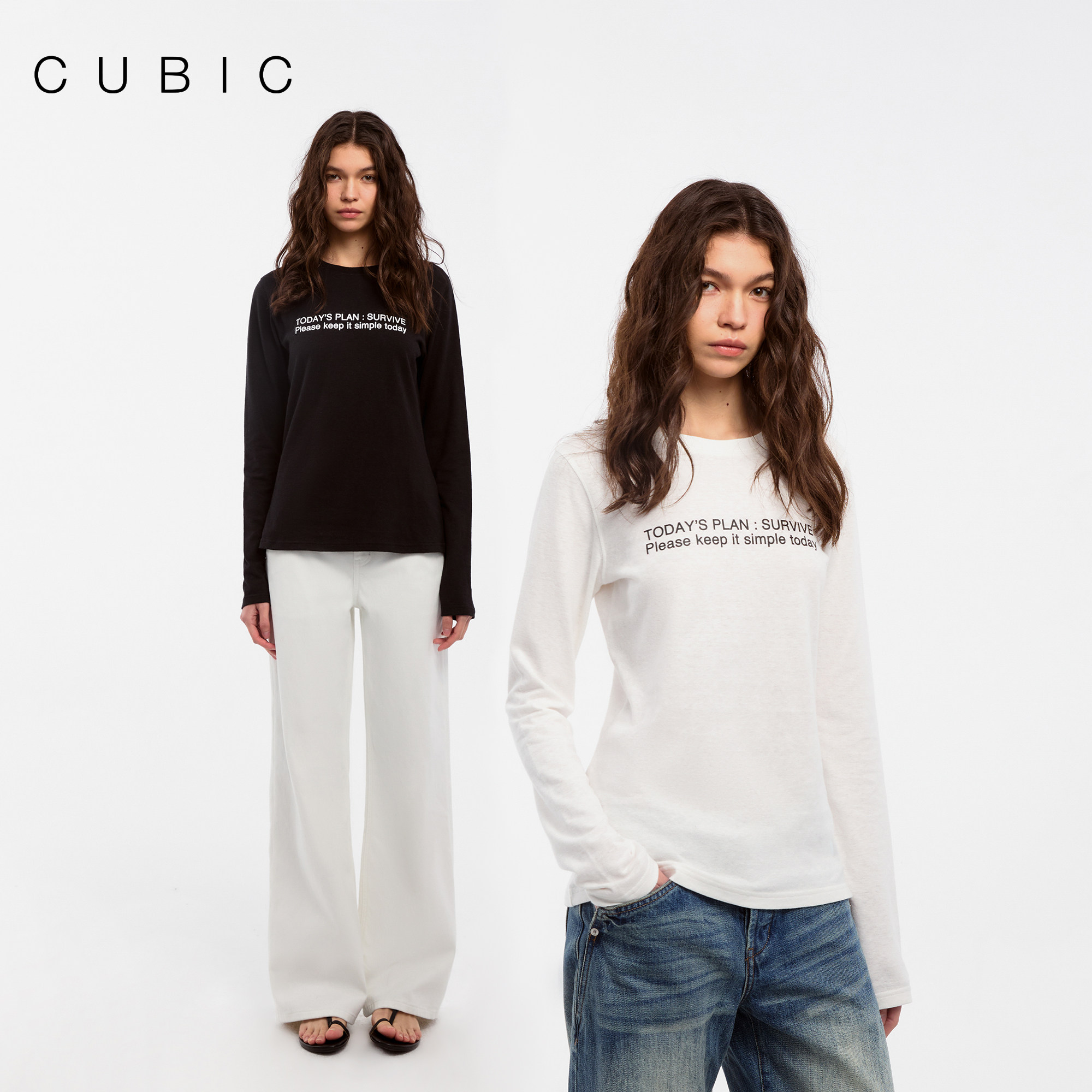 CUBIC简约棉麻混纺纯色百搭圆领微宽松内搭字母印花T恤,女装/女士精品,T恤,淘宝优惠券,粉丝福利购,淘宝优惠卷