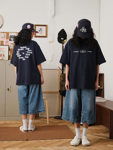 LoverLab潮牌时钟主题印花短袖T恤男女2024夏季新款情侣打底上衣