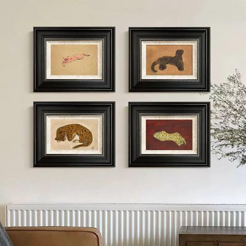 法式中古风装饰画金钱豹现代艺术挂画客厅餐边斗柜卧室玄关壁画