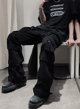 黑色神裤 !平替Z*家25ss工装口袋水洗重工机能牛仔裤春秋休闲阔腿
