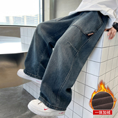 裤 子加绒牛仔裤 2025新款 高档男童秋冬款 男孩冬季 加厚一体绒休闲子