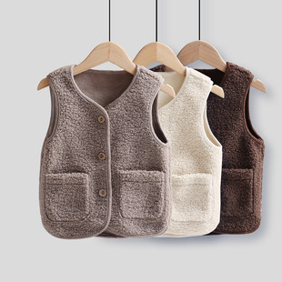 全棉仿皮毛一体儿童马甲春秋季宝宝2025新款男女童羊羔绒保暖坎肩