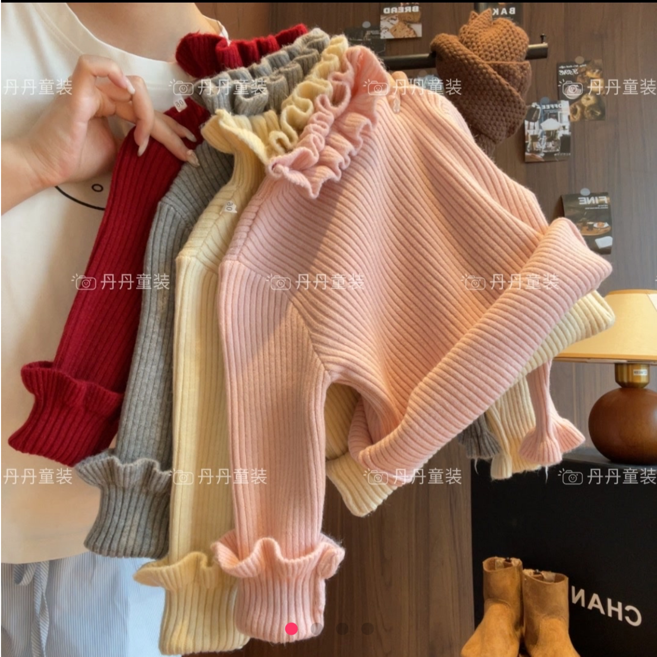 全棉女童保暖毛衣秋冬款儿童纯色百搭木耳边加厚半高领针织衫打底