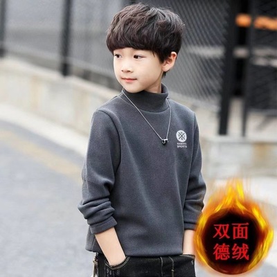全纯棉男童德绒打底衫秋冬小衫男孩长袖中大童内搭半高领t恤一体