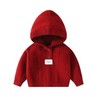 全棉男宝女宝婴幼儿童装新款连帽外套针织洋气毛衣安可拉红上衣针