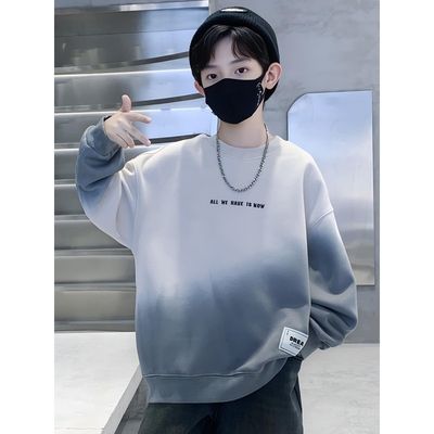 全棉男童卫衣春秋款2025新款洋气中大童圆领秋冬加绒厚秋装帅气打