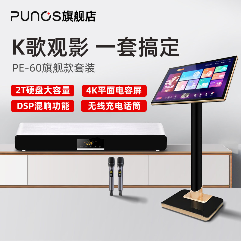 Punos家庭KTV点歌机音响设备全套k歌电容触摸屏19寸立式4K一体机卡拉OK机触控麦克风唱歌客厅智能ktv音箱套装