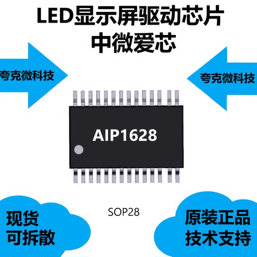 AIP1628芯片原装供应，类别是LED显示屏驱动IC，采用SOP28封装