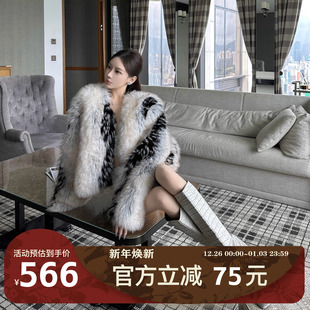 拼色皮草毛毛上衣优雅气质毛短外套 MIMIWU 现货秒发