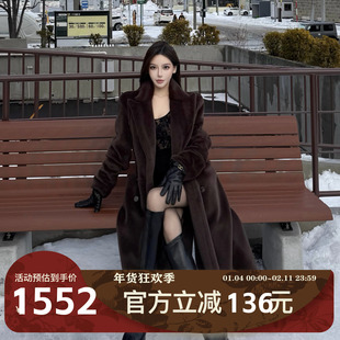 MIMIWU新店 高翻领长袖皮草皮毛一体外套长款毛领短外套大衣宽松