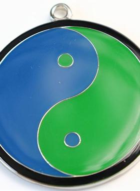 黄铜双面太极八卦吊坠3.6公分江氏版黄红蓝绿黑边太极图挂件钥匙