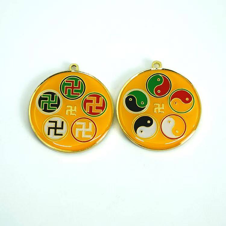 3CM八卦万字符太极图双面铜盘