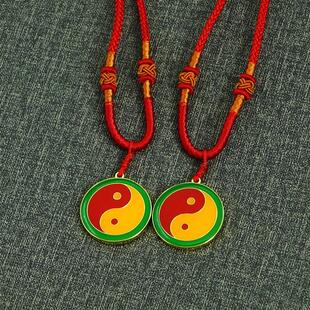 万字符项链2.6CM江氏黄铜镀金双面黄边绿边黑边双面太极项链吊坠