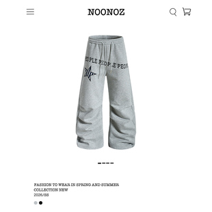 NOONOZ星星字母刺绣弯刀卫裤男潮牌美式hiphop裤子垂感阔腿休闲裤