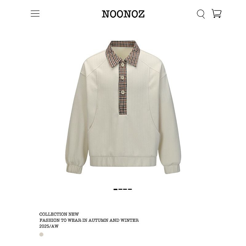 老钱风格子拼接POLO领卫衣