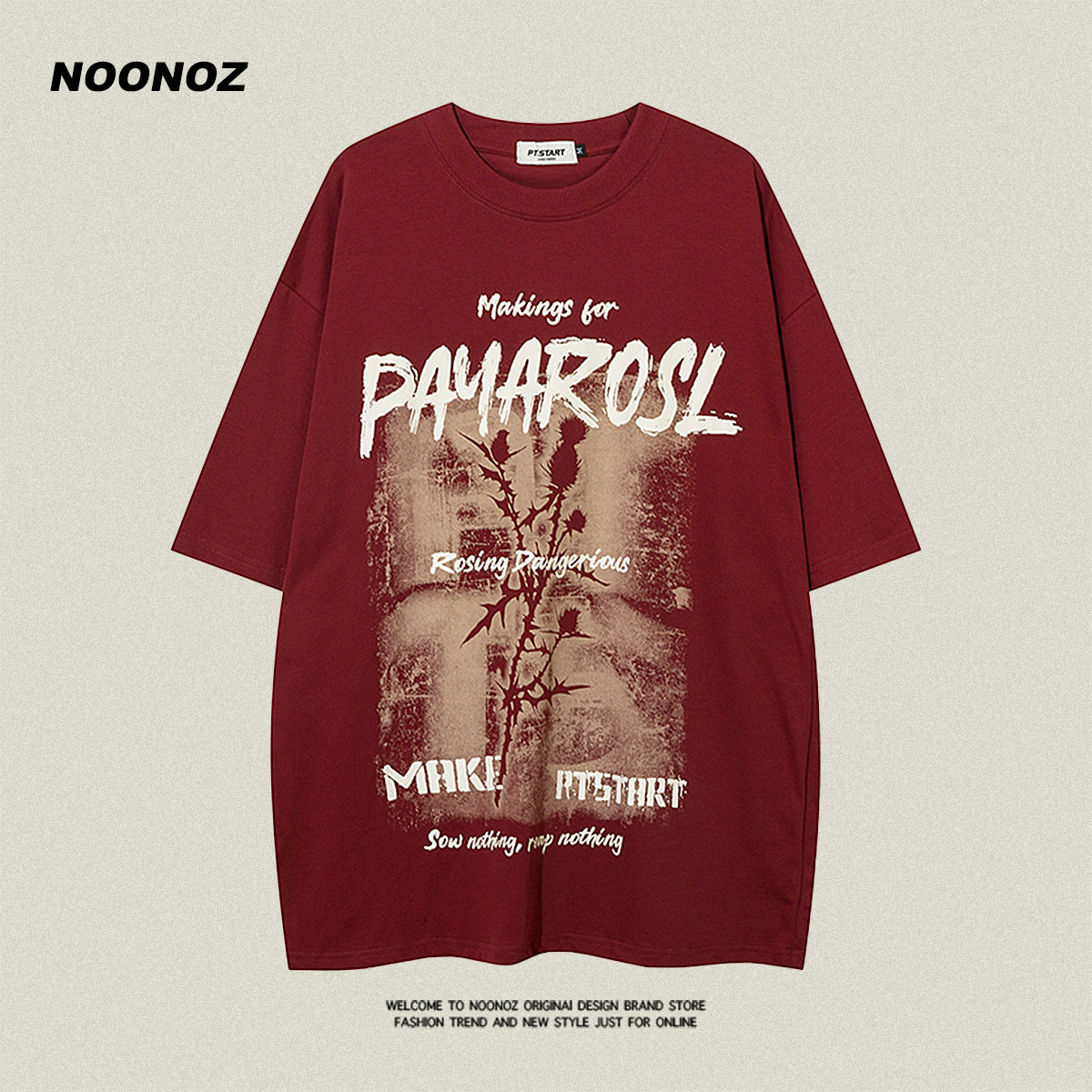 NOONOZ美式复古涂鸦字母短袖T恤
