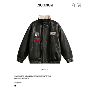 NOONOZ冬季双面穿加绒机车风皮衣棉服男潮牌美式中性风飞行员外套