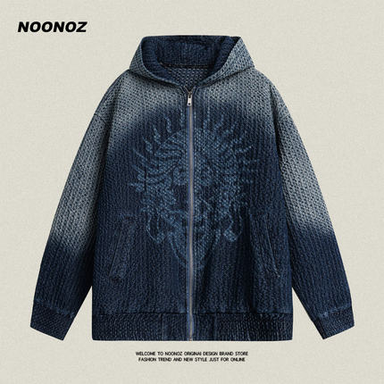 NOONOZ美式潮牌水洗渐变连帽卫衣外套男2023设计感嘻哈情侣外套秋