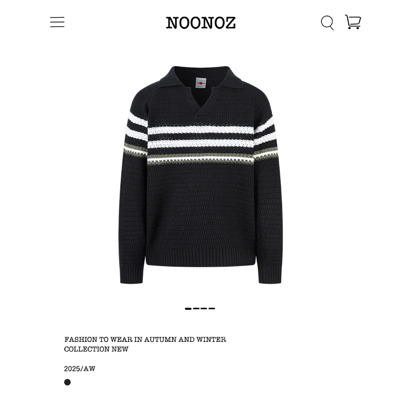 秋冬美式复古条纹撞色V领毛衣