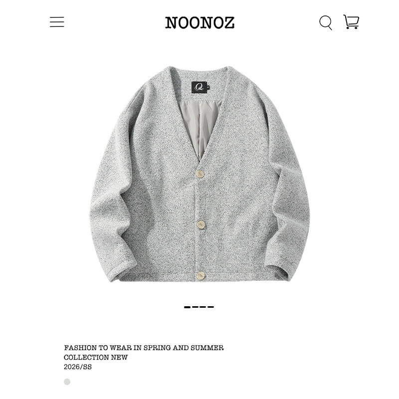 NOONOZ复古V领慵懒开衫针织夹克男中性风潮牌日系宽松道袍外套