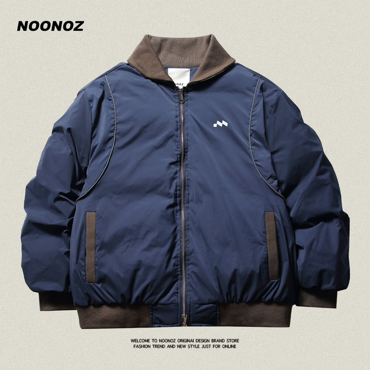 NOONOZ日系潮牌撞色工装棉衣男冬季小众设计感加厚保暖情侣棉服