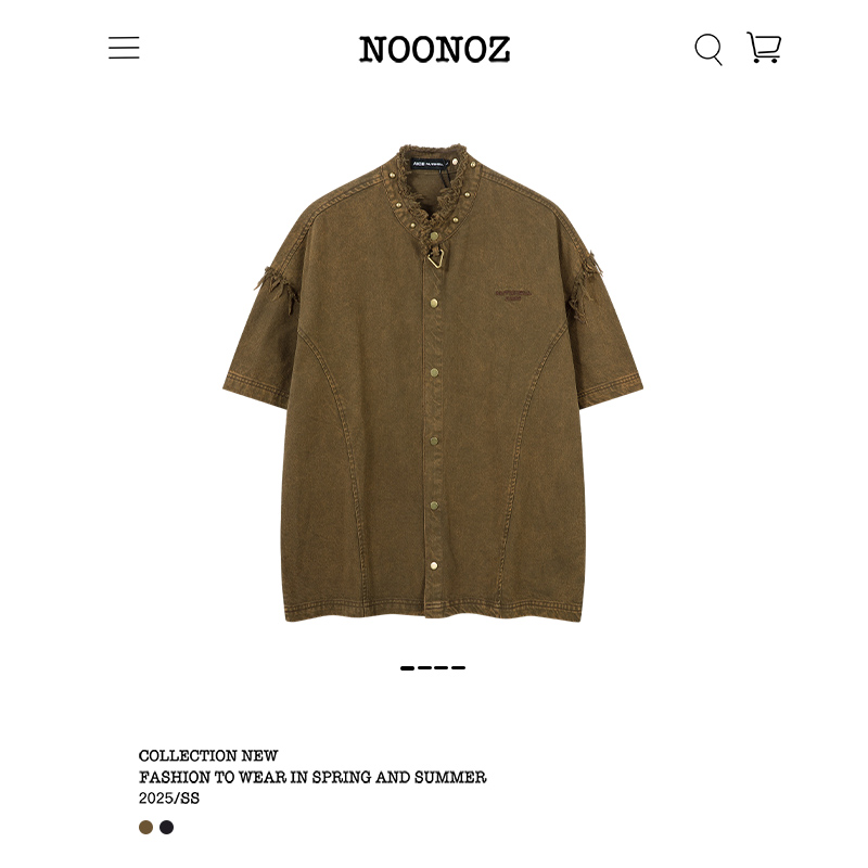 NOONOZ美式街头做旧衬衫复古破坏感男女外套磨毛短袖上衣