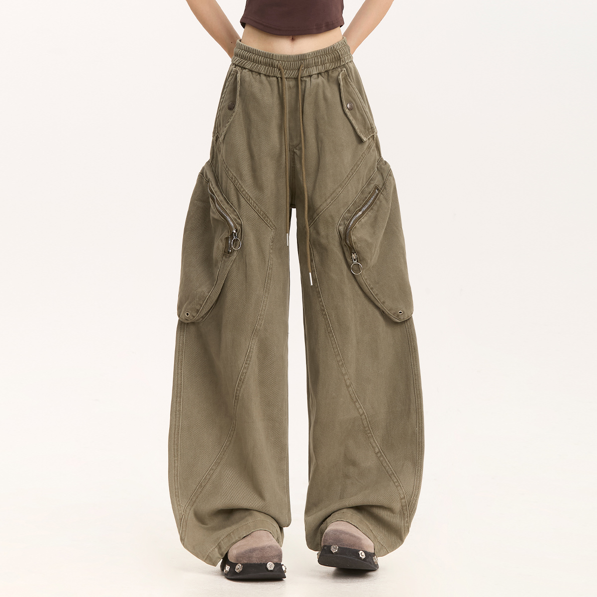 NOONOZ美式复古解构阔腿工装裤