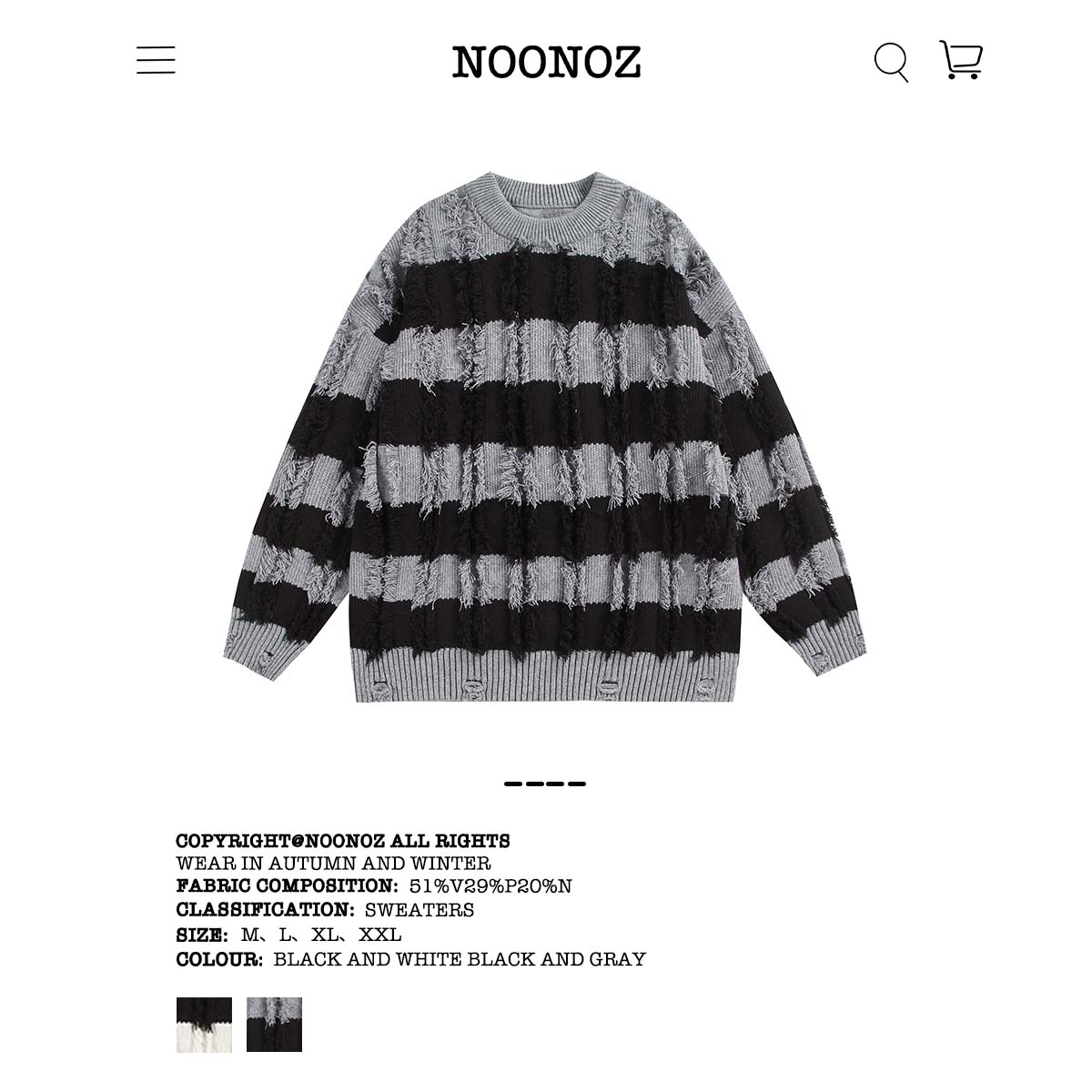 NOONOZ美式高街圆领破洞流苏毛衣