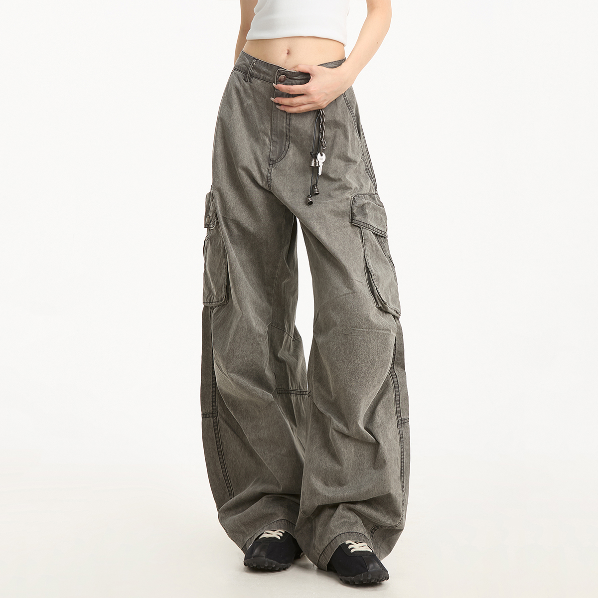 美式复古脏染弯刀工装裤