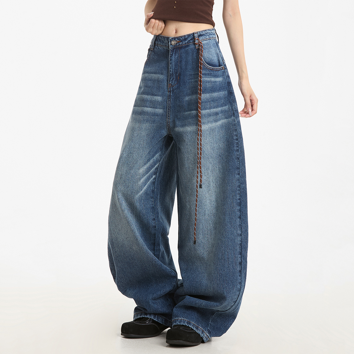 NOONOZ蓝色基础款通勤牛仔裤