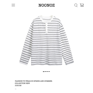 NOONOZ夏季亨利领条纹长袖T恤男潮牌中性风微透慵懒风罩衣打底衫
