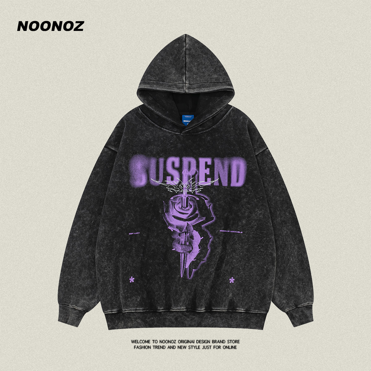 NOONOZ涂鸦欧美连帽做旧卫衣潮