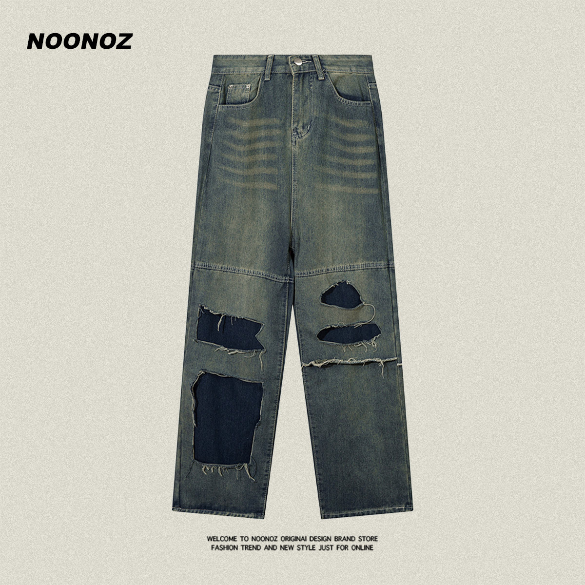 破洞长裤牛仔裤NOONOZ水洗秋季