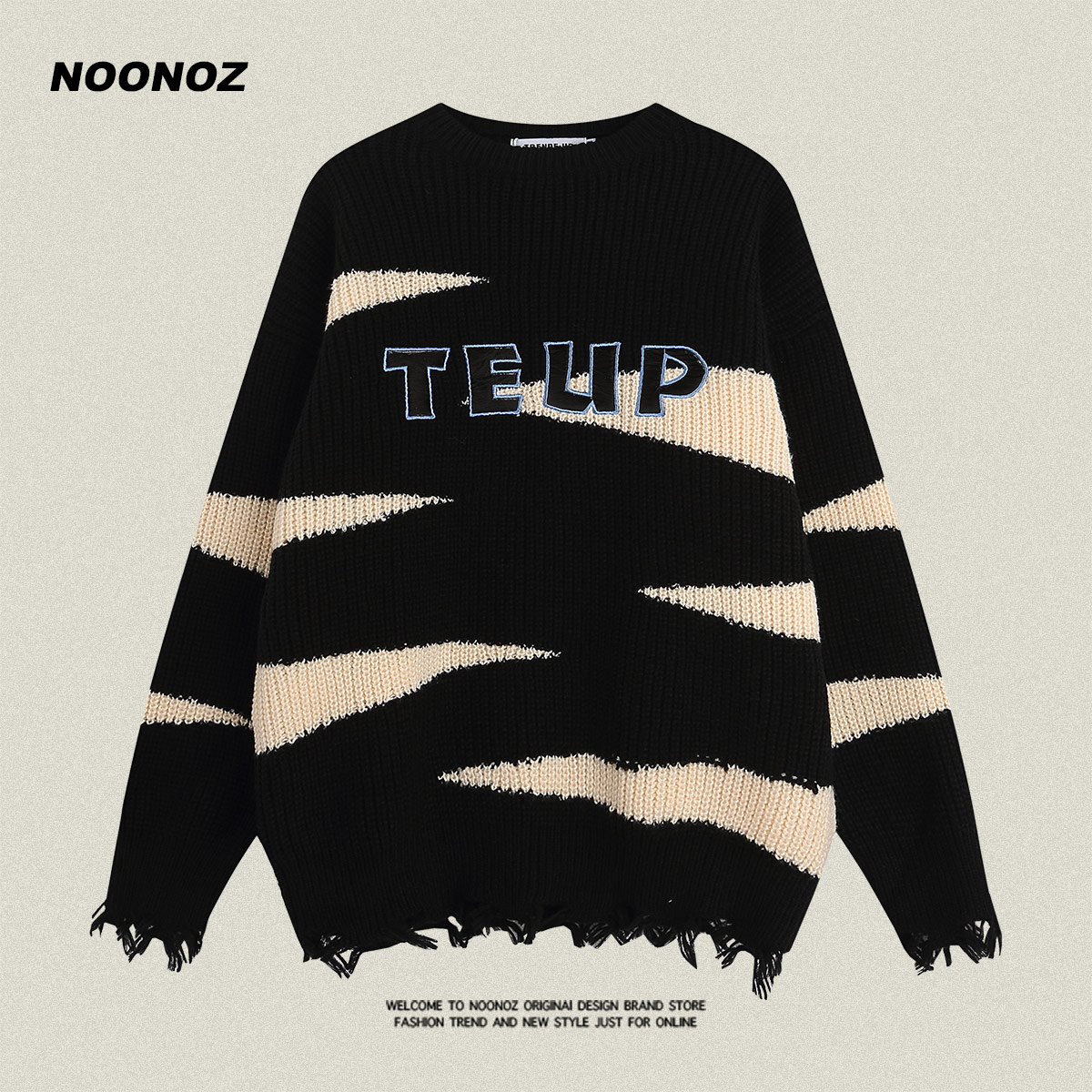 NOONOZ刺绣毛衣套头圆领美式高街