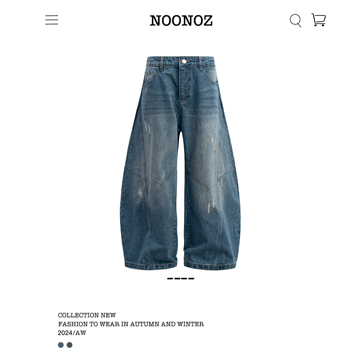 NOONOZ直筒水洗弯刀裤牛仔裤