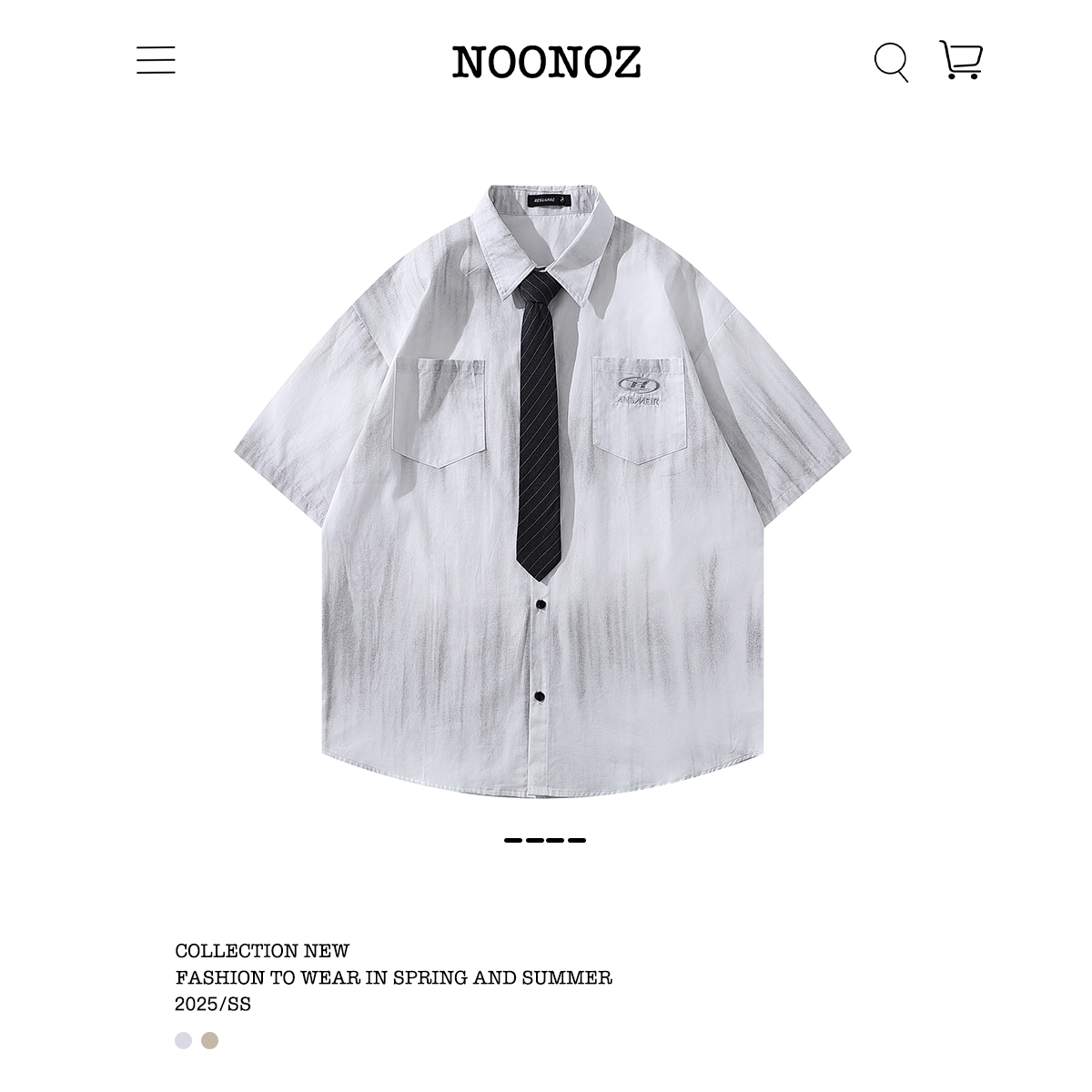 NOONOZ日系脏染水洗领带短袖衬衫