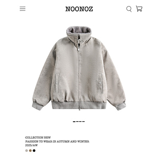 NOONOZ可拆卸毛绒领加厚PU皮衣夹克男秋冬潮牌美式复古中性风外套