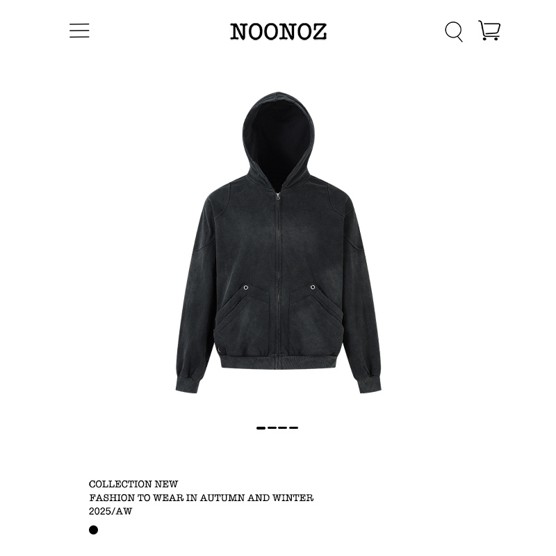 NOONOZ潮牌水洗做旧美式复古重磅高街连帽开衫卫衣男嘻哈拉链外套